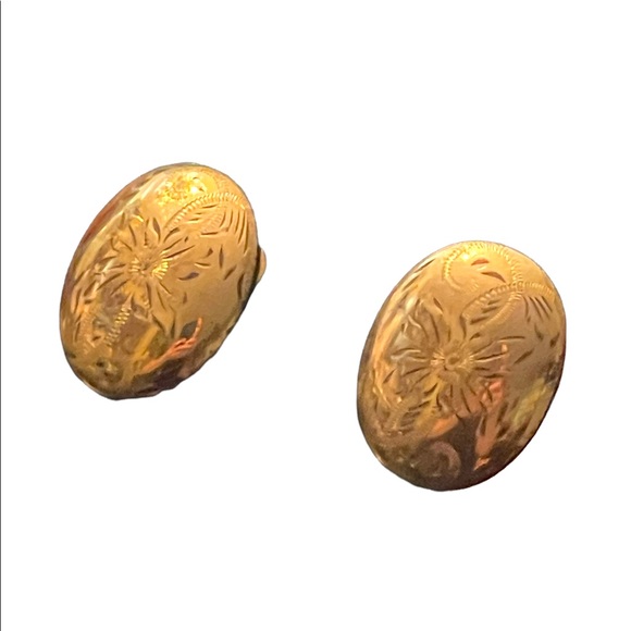 Vintage 12k Gold filled etched Forstner oval screw back earrings - Picture 2 of 6